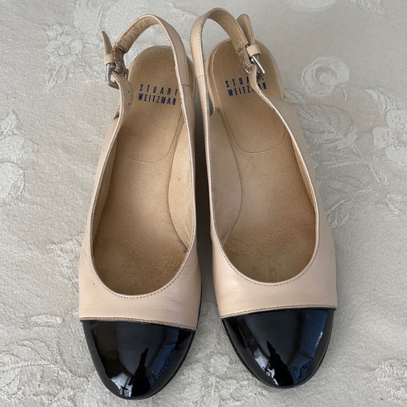 Stuart Weitzman Tipin Cap-Toe Slingback Wedge,Nude